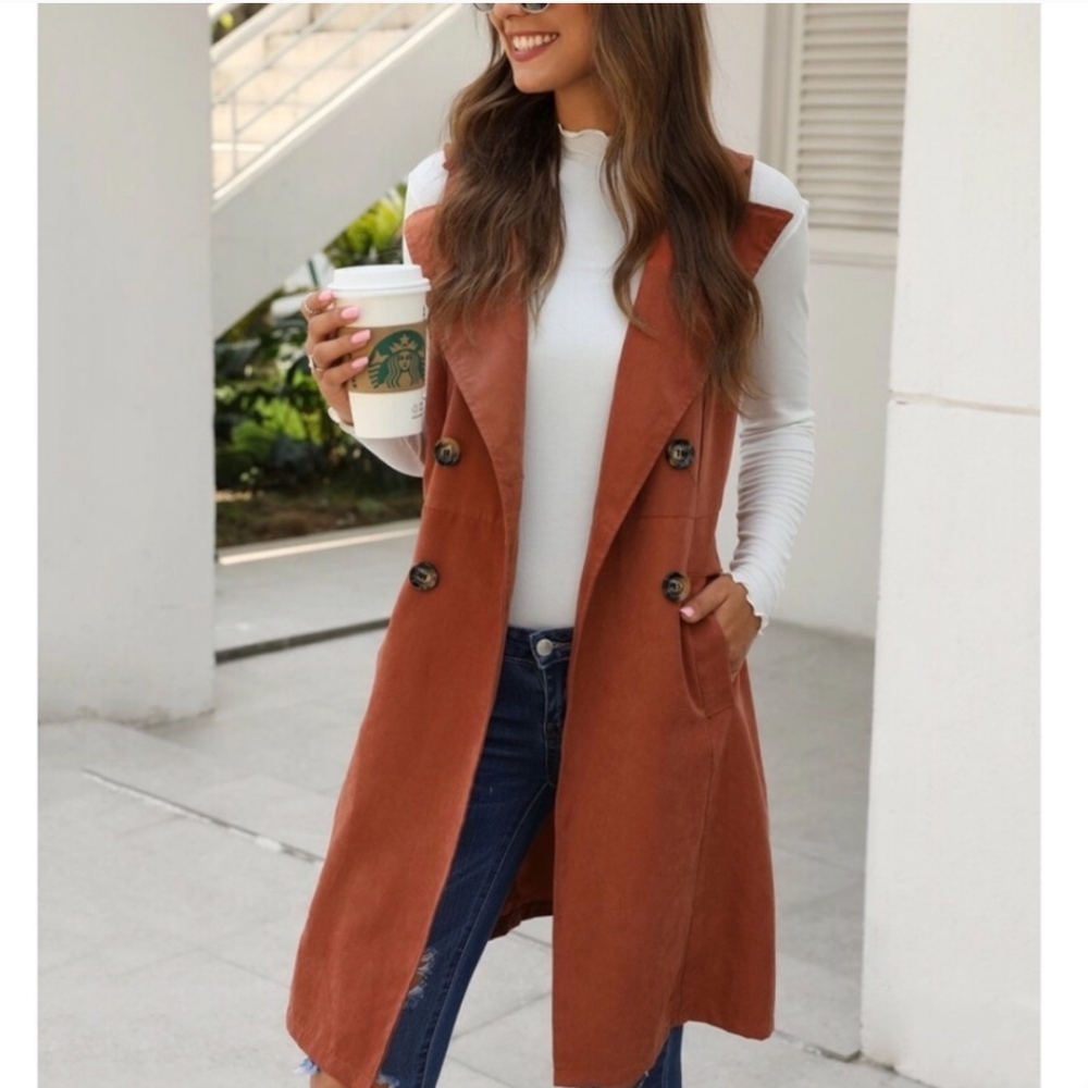 Brown Waterfall Trench Vest